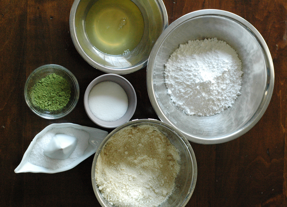 ingredients to make matcha macarons